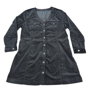 GAP Women's XL Black Velvet Button Front Mini Shirt Dress NWT